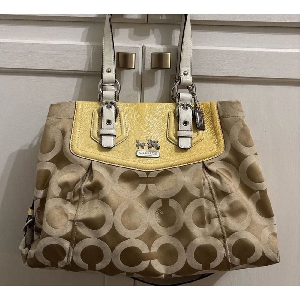 Coach Penelope Signature Carryall Handbag Khaki Yellow 14578